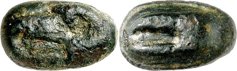 SIZILIEN. 
AKRAGAS (Agrigento). 
AE-Guss Uncia (um 450 v.Chr.) 4,90g. Adlerkop...