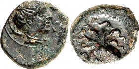 SIZILIEN. 
SYRAKUS (Siracusa). 
AE-13/11mm (um 405 v.Chr.) 1,34g. Kopf der Nike, Haar in Krobylos aufgebunden / Oktopus. SNG ANS 385-388. . 


du...