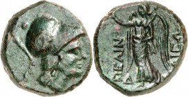 THESSALIEN. 
PELINNA (Palaiogardiki). AE- 19mm (197/146 v. Chr.) 8,39g. Kopf der Athena in korintischem Helm n.r. / PEL INNAE Nike steht n.l. mit Kra...