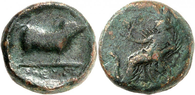 ATTIKA. 
ELEUSIS. AE-Dichalkon 13mm (322/270 v.Chr.) 2,92g. Triptolemos fliegt ...