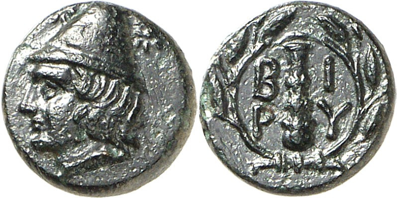 TROAS. 
STÄDTE. 
BIRYTIS. AE-Chalkus 11mm (um 300 v.Chr.) 1,44g. Kabeiroskopf ...