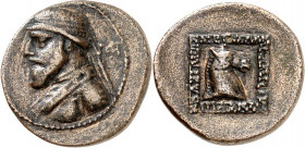 PARTHIEN. 
KÖNIGREICH. 
Mithridates II. 123-88 v. Chr. AE-Dichalkon 19mm 4,16g, Ekbatana. Büste in Ornat m. Diadem n.l.; r. M[I] / 4 Z. Beischrift. ...