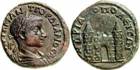 THRAKIEN. 
HADRIANOPOLIS (Edirne). 
Gordianus III. 238-244. AE-Tetrassarion 24/25mm 9,05g. Paludamentbüste m. Lkr. n.r. AYT K M ANT GORD IANOC AY G ...