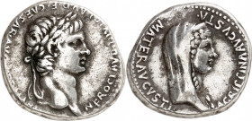 KAPPADOKIEN. 
KAISAREIA am Argaios (Kayseri). 
Nero mit Agrippina iunior 54-59. Didrachmum 7,51g. Kopf m. Lkr. n.r. NERO CLAVD DIVI CLAVD F CAESAR A...