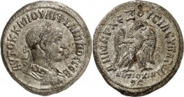 SYRIEN. 
SELEUKIS und PIEREIA / ANTIOCHEIA (Antakya). 
Philippus II. Augustus 247-249. Bi-Tetradrachmon (249) 13,20g. Büste mit Paludamentum und Lor...