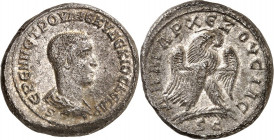 SYRIEN. 
SELEUKIS und PIEREIA / ANTIOCHEIA (Antakya). 
Herennius Etruscus Caesar 250-251. Bi-Tetradrachmon 11,42g. Büste mit Panzer und Paludamentum...