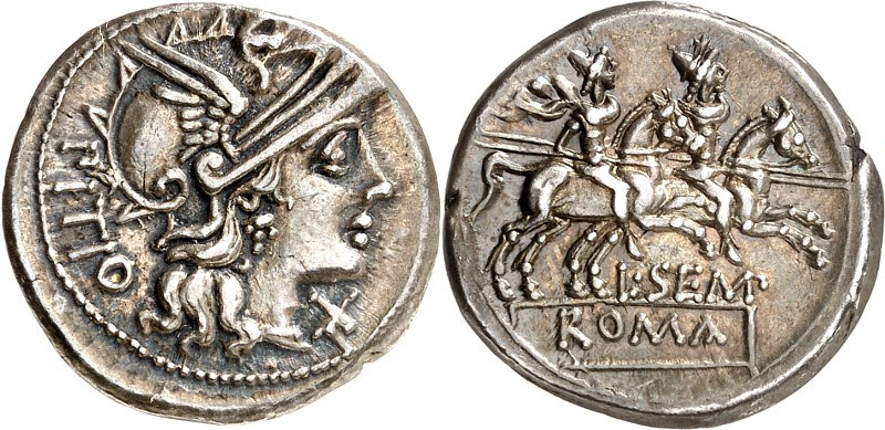 RÖMISCHE REPUBLIK : Silbermünzen. 
Lucius Sempronius Pitio 148 v. Chr. Denar 4,...