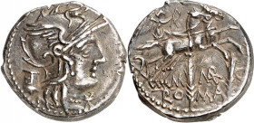 RÖMISCHE REPUBLIK : Silbermünzen. 
Marcus Marcius Mnaeii filius 134 v. Chr. Denar 3,89g. Kopf der Roma mit Flügelhelm n.r.; dahinter Modius; darunter...