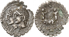 RÖMISCHE REPUBLIK : Silbermünzen. 
Lucius Memmius Galeria 106 v. Chr. Denar (serratus) 2,24g. Penatenköpfe n.l.; unten D.P.P / Penaten weisen auf Bac...
