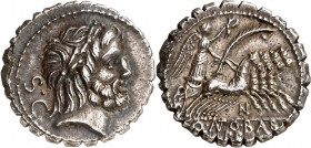 RÖMISCHE REPUBLIK : Silbermünzen. 
Quintus Antonius Balbus, Praetor 83-82 v. Chr. Denar (serratus) (Charge&nbsp;2) 3,93g. Iupiterkopf n.r.; l. S C / ...