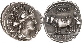 RÖMISCHE REPUBLIK : Silbermünzen. 
Gaius Marius Gaii filius Capito 81 v. Chr. Denar (serratus) 3,82g. Büste der Ceres mit Ährenkranz n.r.; davor Symb...