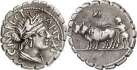 RÖMISCHE REPUBLIK : Silbermünzen. 
Gaius Marius Gaii filius Capito 81 v. Chr. Denar (serratus) (Stempelpaar 11) 3,75g. Ceresbüste n.r. C. MARI. C. F....