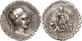RÖMISCHE REPUBLIK : Silbermünzen. 
Mnaeus Aquillius Mnaeii filius Mnaeii nepos 71 v. Chr. Denar (serratus) 3,89g. Virtusbüste m. Helm n.r. VIRTVS&nbs...