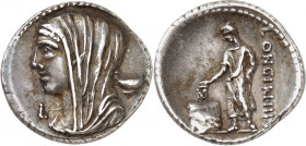 RÖMISCHE REPUBLIK : Silbermünzen. 
Lucius Cassius Longinus 63 v. Chr. Denar 3,70g. Vestakopf, bedeckt, n.l., l. L; r. Kylix / LONGIN III V Richter st...