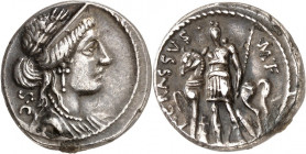 RÖMISCHE REPUBLIK : Silbermünzen. 
Publius Licinius Crassus Marci filius 55 v. Chr. Denar 4,22g. Kopf der Venus victrix, mit Diadem und Lorbeerkranz,...