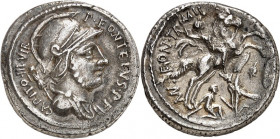 RÖMISCHE REPUBLIK : Silbermünzen. 
Publius Fonteius Publii filius Capito 55 v. Chr. Denar 3,69g. Palliumbüste d. Mars victor m. Helm u. Tropaeum n.r....