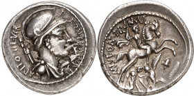 RÖMISCHE REPUBLIK : Silbermünzen. 
Publius Fonteius Publii filius Capito 55 v. Chr. Denar 3,95g. Behelmte Büste des Mars n. r. P FONTEIVS P F - CAPIT...