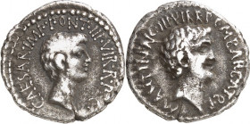 IMPERATORISCHE PRÄGUNGEN. 
MARCUS ANTONIUS und "CAESAR" (Augustus) 44-31 v. Chr. Denar (39 v.Chr.) 3,57g, mobile Mzst. des Marcus Antonius. Kopf n.r....