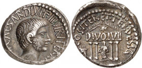IMPERATORISCHE PRÄGUNGEN. 
"CAESAR" (der spätere Augustus) 44-27 v. Chr.(-14). Denar (36 v.Chr.) 3,92g, mobile Münzstätte Octavians in Africa (Cartha...