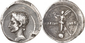 IMPERATORISCHE PRÄGUNGEN. 
"CAESAR" (der spätere Augustus) 44-27 v. Chr.(-14). Denar (30/29 v.Chr.) 3,70g, Brindisi / Rom. Kopf n.l. / CAESAR - DIVI ...