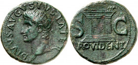 RÖMISCHES KAISERREICH. 
Divus Augustus z.Z. Tiberius 14-37. AE-As (22/23) 10,76g. Kopf m. Strahlenkrone n.l. DIVVS AVGVSTVS. PATER / S - C - PROVIDEN...