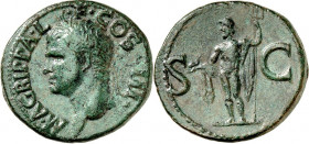 RÖMISCHES KAISERREICH. 
Agrippa +12 v.Chr., z.Z. Caligula. AE-As 10,6g. Kopf mit Rostralkrone n.l. M&nbsp;AGRIPPA L&nbsp;-&nbsp;F COS&nbsp;III / S&nb...