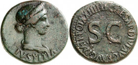 RÖMISCHES KAISERREICH. 
Livia, Mutter des Tiberius 14-29. AE-Dupondius (21/22) 13,97g. Pallabüste m. Diadem n.r.; unten IVSTITIA / TI CAESAR DIVI AVG...