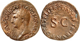RÖMISCHES KAISERREICH. 
Drusus iunior, Sohn des Tiberius +23. AE-As (23) 10,35g. Kopf n.l. DRVSVS CAESAR. TI AVG F DIVI AVG N&nbsp;/ PONTIF. TRIBVN. ...