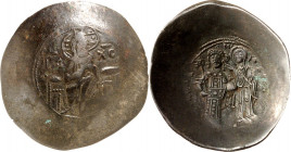 BYZANZ. 
MANUEL I. Komnenos 1143-1180. Bi-Trachy 4,73g. Christkönig thront v.v. IC - XC / Manuel steht in Loros mit Labaron v.v. und wird von Mutterg...