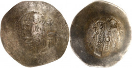 BYZANZ. 
MANUEL I. Komnenos 1143-1180. Bi-Trachy 2,66g. Christkönig thront v.v. IC - XC / Manuel steht in Loros mit Labaron v.v. und wird von Mutterg...