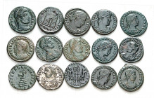 RÖMISCHES KAISERREICH. 
Allgemein: Spätrömische Bronzemünzen. 60 Kleinbronzen (15-20mm) 4. Jahrh. n.Chr. Prägungen des Licimius, Constantin I., II., ...