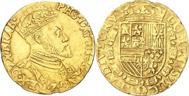 BELGIEN. 
BRABANT. 
Philipp II. 1555-1598. Real d 'Or o.J. Antwerpen. Gekröntes Brustbild n. r./ Gekröntes Wappen mit Goldenem Vlies.mit Titel v. En...
