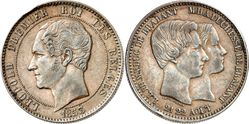 BELGIEN. 
KÖNIGREICH. 
Leopold I. 1831-1865. Medaille zu 10 Cents 1853 (v. Leo...