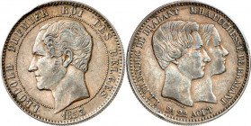 BELGIEN. 
KÖNIGREICH. 
Leopold I. 1831-1865. Medaille zu 10 Cents 1853 (v. Leopold Wiener) a. d. Vermählung des Kronprinzen LEOPOLD (II.), Herzog vo...