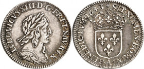 FRANKREICH. 
Louis XIII. 1610-1643. Douzieme (1/12) d'écu 1643 A, Paris. Belorb. Brb. n.r. / Gekr. Wappen, oben Rosette. Dup. 1352, Gad. 46. . 


...