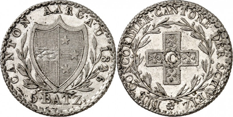 SCHWEIZ. 
AARGAU. 
5 Konkordatsbatzen 1826. D-T. 196. . 


vz