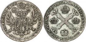 Römisch Deutsches Reich. 
Maria Theresia 1740-1780. Kronentaler 1768 Brüssel. Astkreuz mit 4 Kronen in den Winkeln / Gekr. Doppeladler. Her.&nbsp; 19...