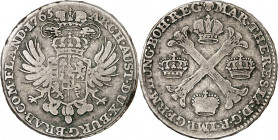 Römisch Deutsches Reich. 
Maria Theresia 1740-1780. 1/2 Kronentaler 1765 Brüssel. Her.&nbsp; 1967. . 


Randbelag,ss-