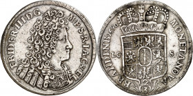 Brandenburg/-Preussen. 
Friedrich III. 1688-1701. 2/3&nbsp;Taler 1690 LC-S, Berlin. Antik geharn. Brb. n.r., ohne Binnenreif&nbsp;/ Kurwappen. v.Schr...