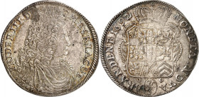 Brandenburg/-Preussen. 
Friedrich III. 1688-1701. 2/3 Taler 1692 .B.H. Minden. Brb. im antiken Harnisch n.r. / Wappen unter Kurhut. v.Schr.&nbsp; 265...