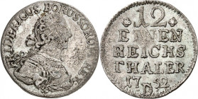 Brandenburg/-Preussen. 
Friedrich II. der Grosse 1740-1786. 1/12&nbsp;Reichstaler 1752 D, Aurich. Geharn. Brb. n.r.&nbsp;/ 6&nbsp;Z. Wert, Jahr u. Mz...