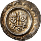 Donauwörth, Reichsmünzstätte. 
Heinrich VI. 1190-1197. Brakteat (1194/1197) 0,71g. Gekr. Brb. v. Heinrich VI. und Konstanze, mit Prozessionskreuz, üb...