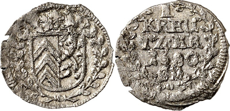 Hanau/-Lichtenberg. 
Philipp Reinhard 1685-1712. 1 Kreuzer 1680 SM Hanau. Gekr....