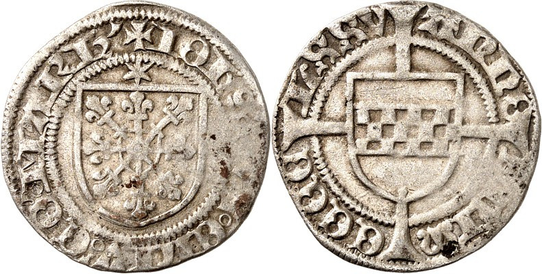 Kleve, Grafschaft, seit 1417 Herzogtum. 
Johann I. 1448-1481. 1/2 Weißpfennig 1...