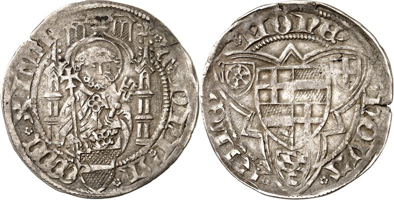 Köln, Erzbistum. 
Dietrich II. von Moers 1414-1463. Weißpfennig 1447 1,84g Riel...