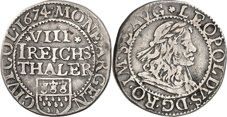 Köln, Freie Reichsstadt. 
z.Z. Leopold I. 1658-1705. 1/8 Reichstaler 1674 3 Z. ...