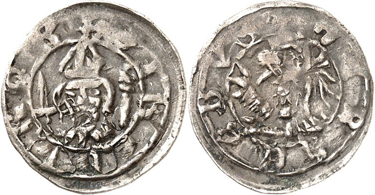 Würzburg, Bistum. 
Gerhard von Schwarzburg 1372-1400. Pfennig. 0,67g. Mitrierte...