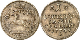Deutsche Gebiete. 
BRAUNSCHWEIG. 
1 Louis d'or 1774 Passirgewicht. . 


vz