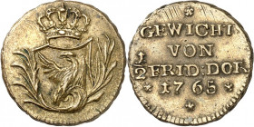 Deutsche Gebiete. 
PREUSSEN. 
Gewichte. 1/2 Friedrichs d'or 1765 Me. Old. 493, Tewes 9. . 


l.just. ss-vz