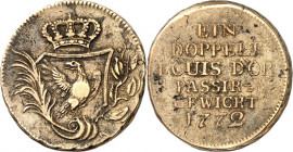 Deutsche Gebiete. 
PREUSSEN. 
Gewichte. 2 Louis d'or 1772 Me. Old. 499, Tewes 22. . 


ss-